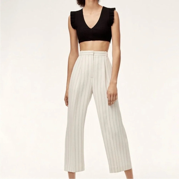 Wilfred Talin Black White Striped Crepe Wide
Leg Cropped Pants Size 4 office. - Picture 4 of 15